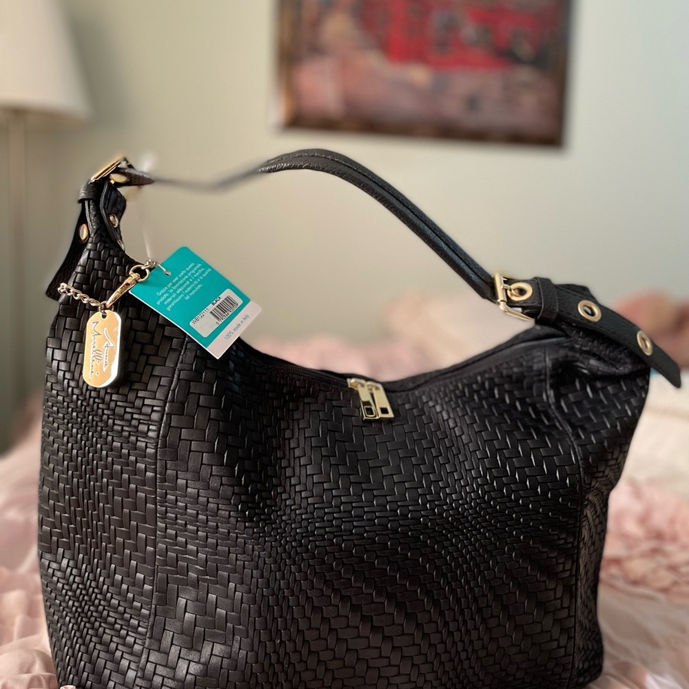 Brand new Anna Morellini black leather hobo bag